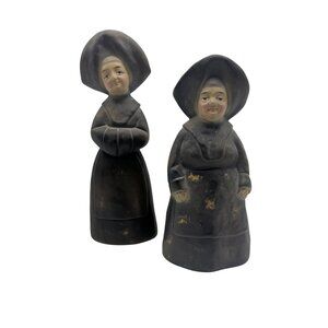 Vintage Set Of 2 Paper Mache Nun Figurines With Traditional Attire